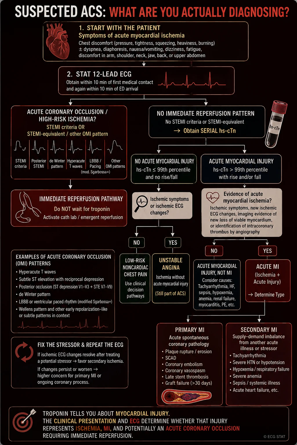 ECG STAT 的 Suspected ACS 流程圖