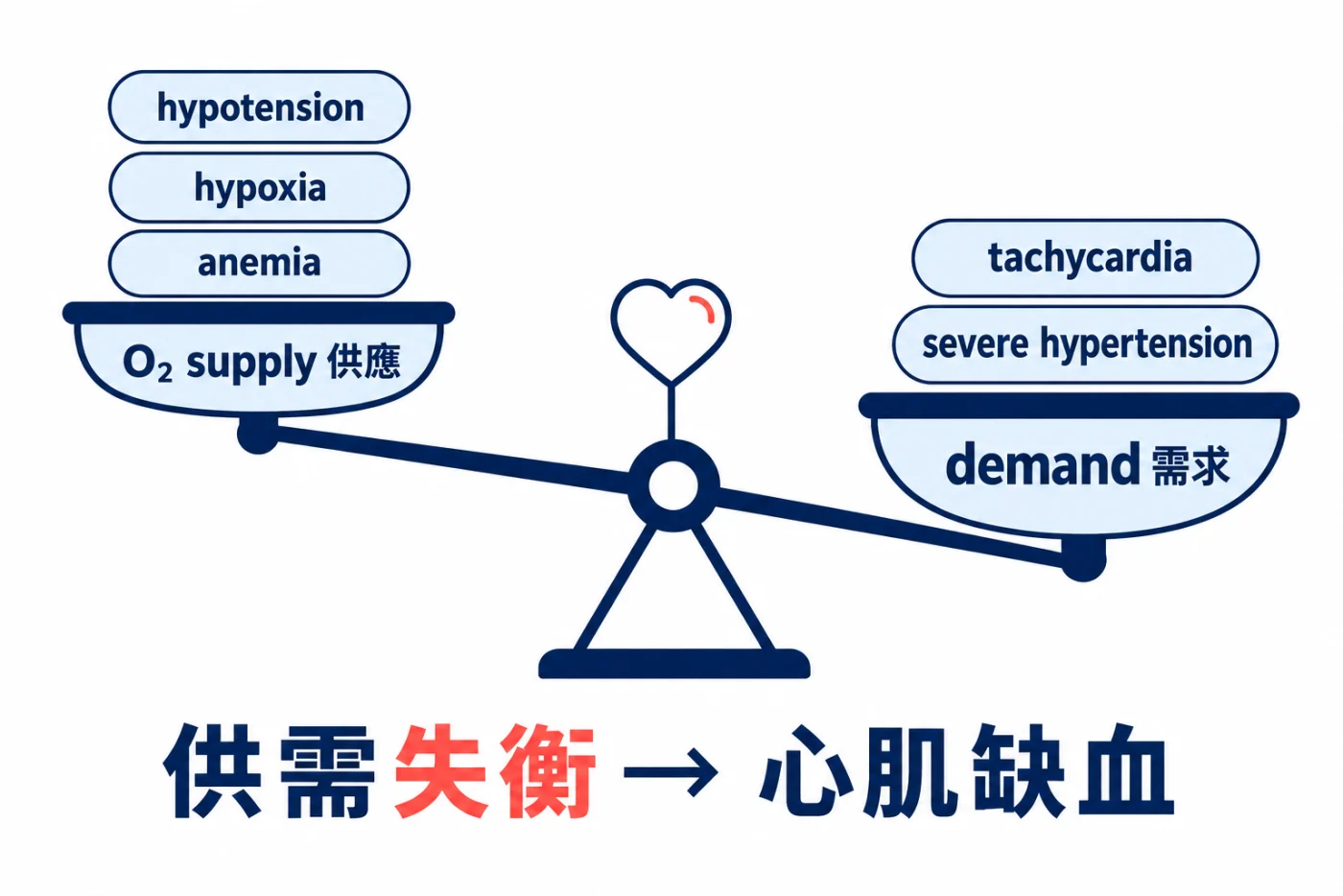 心肌氧氣供需失衡：供應變少 vs 需求變多